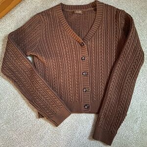 John Galt Brown Cable Knit Cardigan Sweater